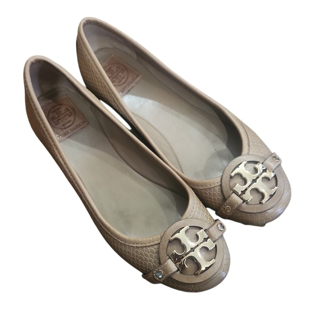 Tory Burch Embossed Leather Ballet Flat‎ 8.5 Neutral Old Money Rich Mom Preppy